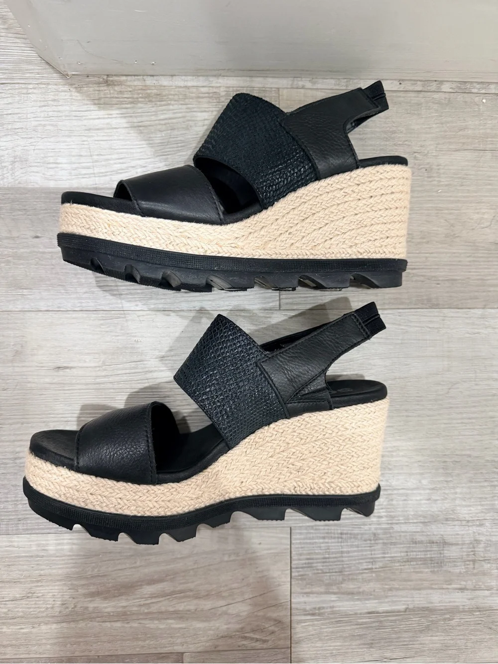 Sorel Black Espadrille Platform Wedge Sandals